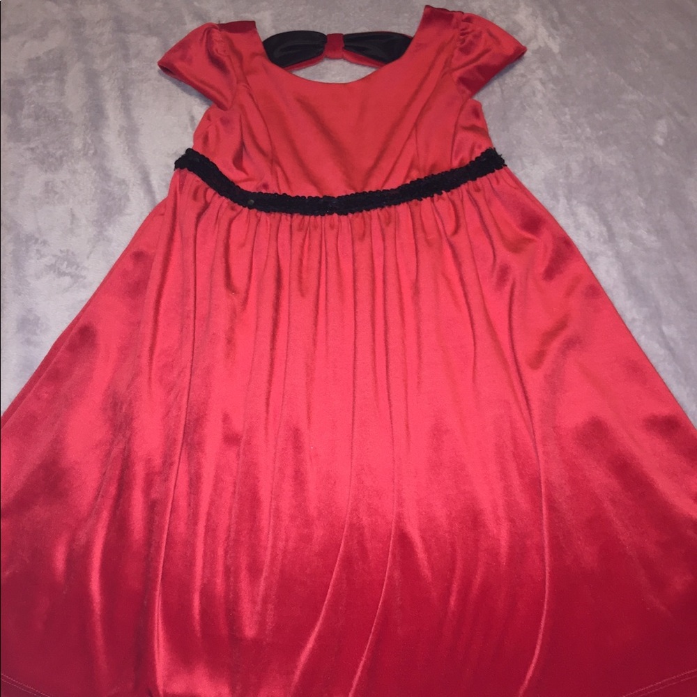 A red fur like dress
